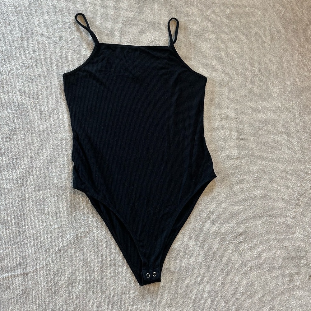 Wild Fable Black Ribbed Bodysuit with Snap Bottom - Size L
